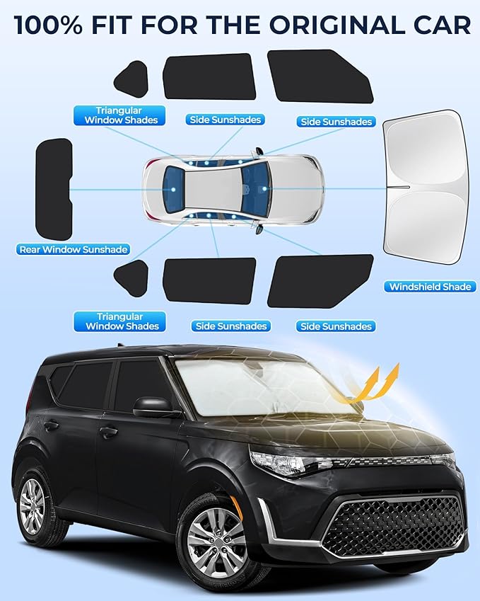 for Kia Soul 2020-2025 Car Window Shades, 8pcs Privacy Sun Shade Set for Front Windshield Side and Rear Windows, Full Window Covers Keeps Vehicle Cool for Camping Napping