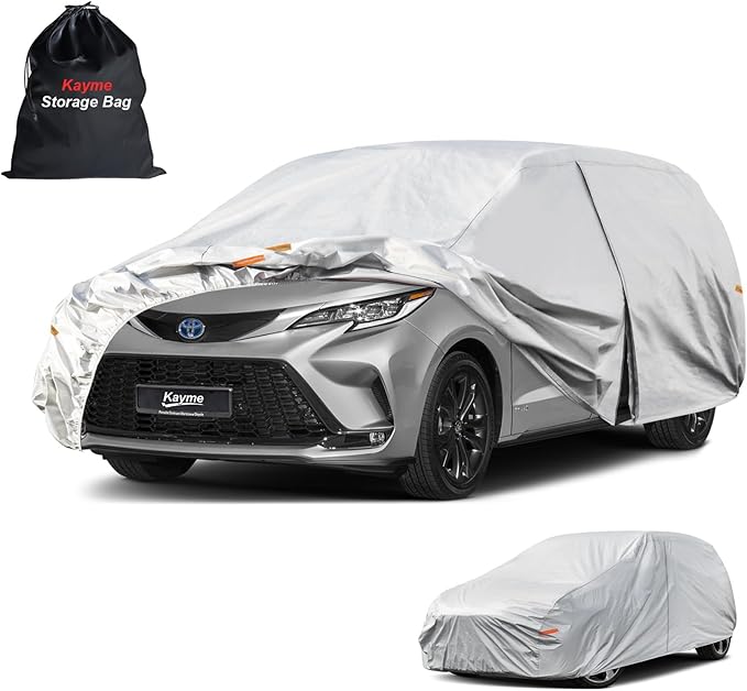 Kayme 6 Layers Car Cover Custom Fit for Toyota Sienna (1997-2025) Waterproof All Weather for Automobiles, Outdoor Full Cover Rain Sun UV Protection.Silver