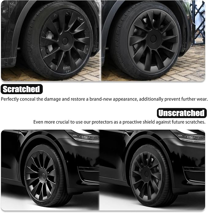 Wheel Rim Protect for Tesla Model Y 20" (2020-2024), Easy-Install Hubcaps Wheel Cover, Scratch-Resistant Car Tire Trim Rings, Stylish Design for Induction Wheels, Gunpowder 4Pcs Model Y Accessories