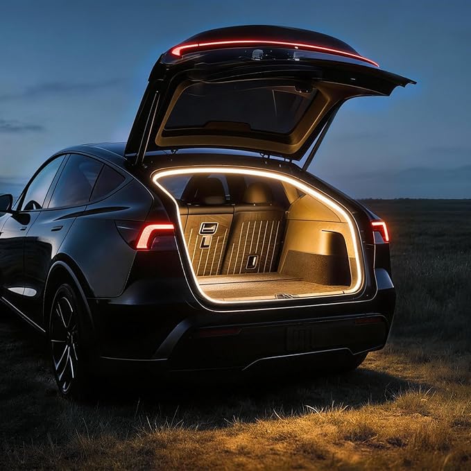 Wigoo Tesla Model Y Accessories Trunk COB Light Strip[Tool-Free & Damageless Installation, Seamless and Uniform Glow], Waterproof & Dimmable, Fit for 2020-2026 Tesla Model Y/juniper, Warm White Light.