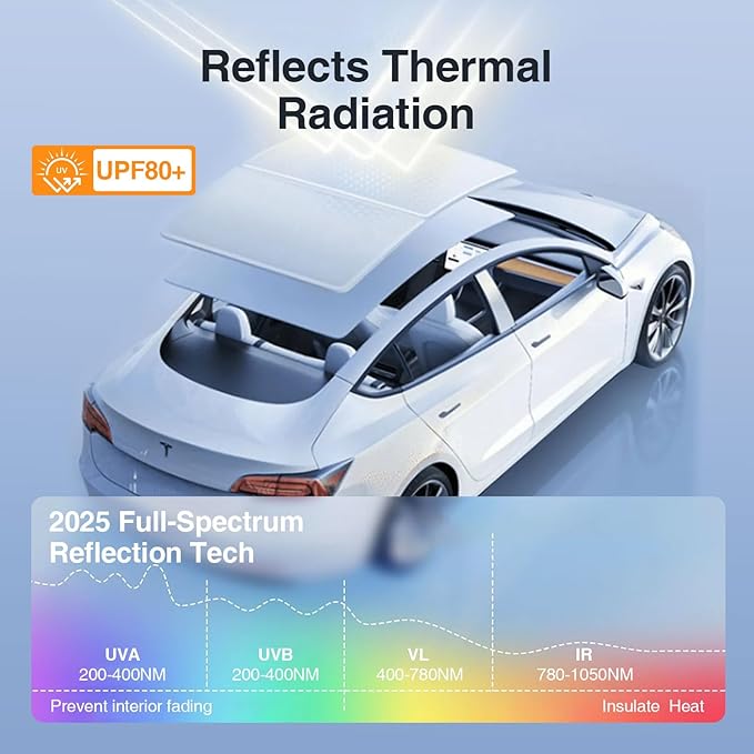2025 Tesla Model 3 Sunshade for Tesla Model 3 Accessories No Sag Sun Protection Roof Shade Heat Insulation Foldable Roof Sun Shade Car Accessories 2024-2025