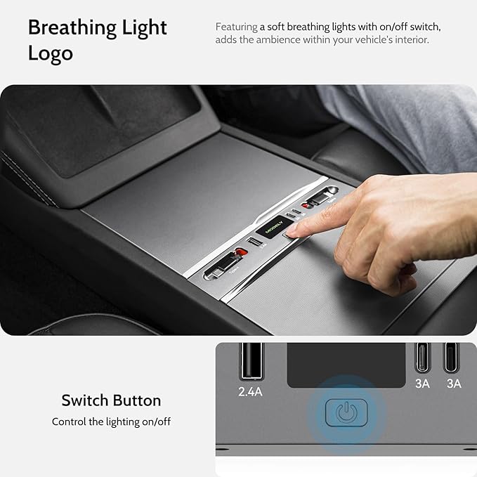 Max 132W Dual Type-C USB Hub, Tesla New Model Y Juniper (2026/2025) Accessories, 5 in 1 Fast Charger for iPhone 16/15 Series, 2-Retractable Cable & 3-Port Docking Station