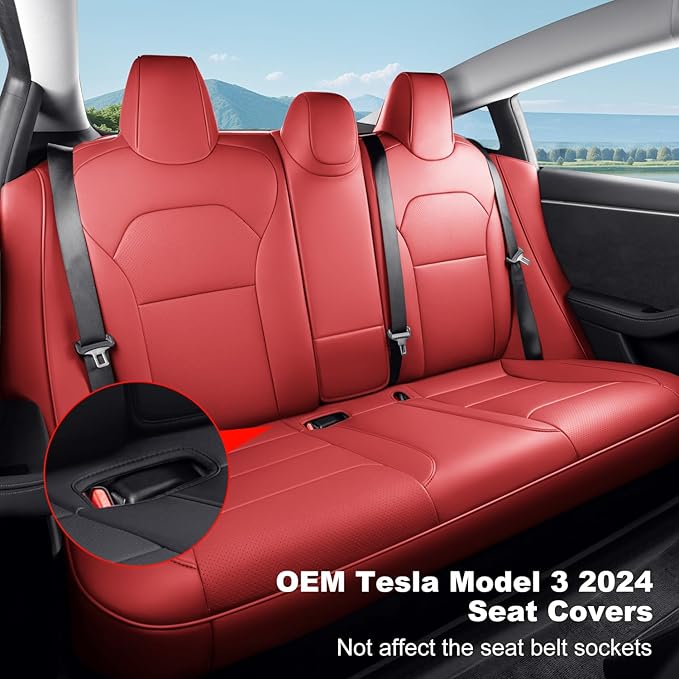 2024-2025 Tesla Model 3 Highland Upgraded Car Seat Covers Nappa Leather Car Interior Airbag Compatible Cushion Cover Full Set Custom Fit Model 3, Nappa Wine Red