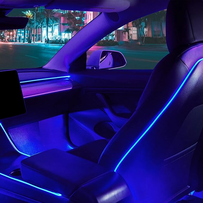Nestour Interior Car Neon Lights Fit for Tesla Model 3 Y 2016-2020 (Center Console+Dashboard+Seat Back+4 Foot Lights) with Armrest Organizer, Tesla Ambient Lighting, APP-Controlled LED Strip Lights