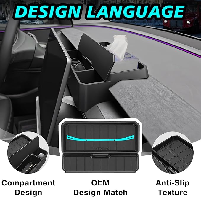 BestEvMod for 2026+ Model Y Juniper Refresh/2026 2025 2024+ Model3 Highland Refresh Sunglasses Holder Screen Dash Console Organizer Accessories Dashboard Organizer Back Storage Box Custom Fit Silicone