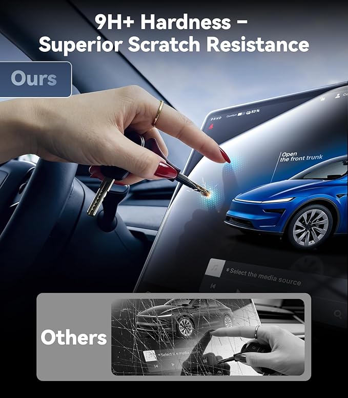 2 in 1 Tesla Model Y & Model 3 [Anti-Glare] Screen Protector, Model 3(2017~2023) /Model Y(2020~2025) Accessories 9H+ Tempered Glass, Fingerprint Resistant, Curved Edge Fit