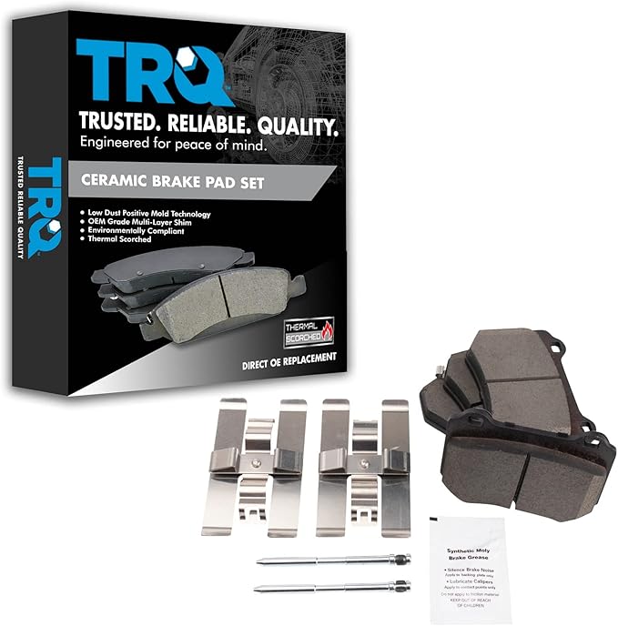 TRQ Rear Brake Pads Ceramic Hardware Wear Sensor Compatible with 2018 Subaru WRX STI