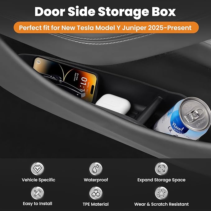 Car Door Side Storage Box for New Tesla Model Y Juniper 2025 2026 Accessories Front Rear Door Insert Tray Organizer Slot Storage Protector 4PCS