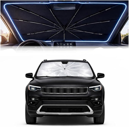 2026 Upgraded Car Windshield Sun Shade Umbrella - Custom-Fit for Jeep Compass 2017-2026 Umbrella Sunshade,Easy Install,UV Protection & Heat Reflective,Keep Interior Cooler with Storage Bag