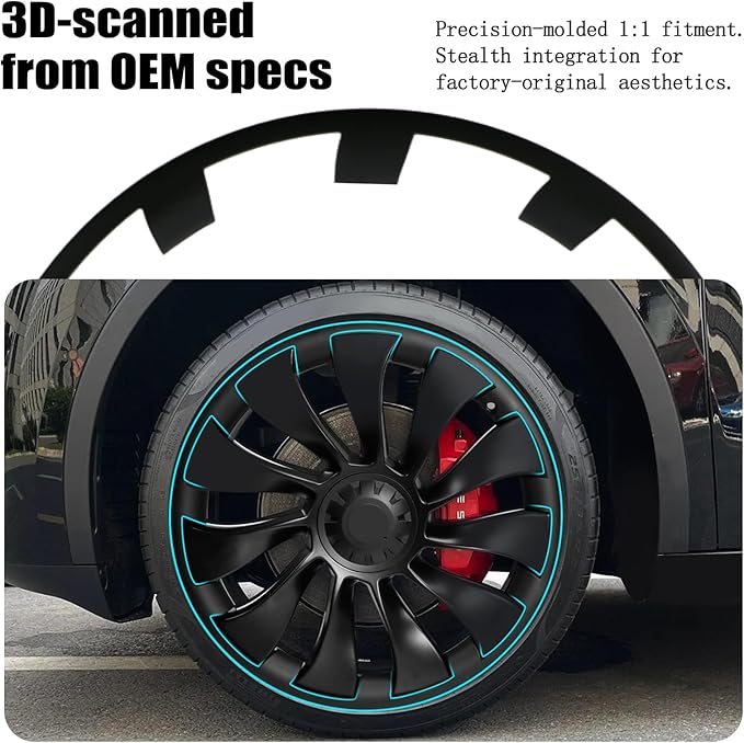 Wheel Rim Protect for Tesla Model Y 21" (2020-2024), Easy-Install Hubcaps Wheel Cover, Scratch-Resistant Car Tire Trim Rings, Stylish Design for Induction Wheels, Matte Black 4Pcs Model Y Accessories