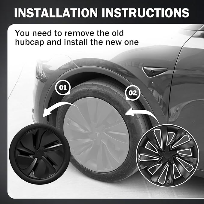 Hubcaps for Tesla Model Y Juniper 2026, 19 Inch Matte Black Wheel Covers with Center Caps, Cross-Spoke Design Rim Protectors, Easy Clip-On Installation, for Model Y Juniper Accessories