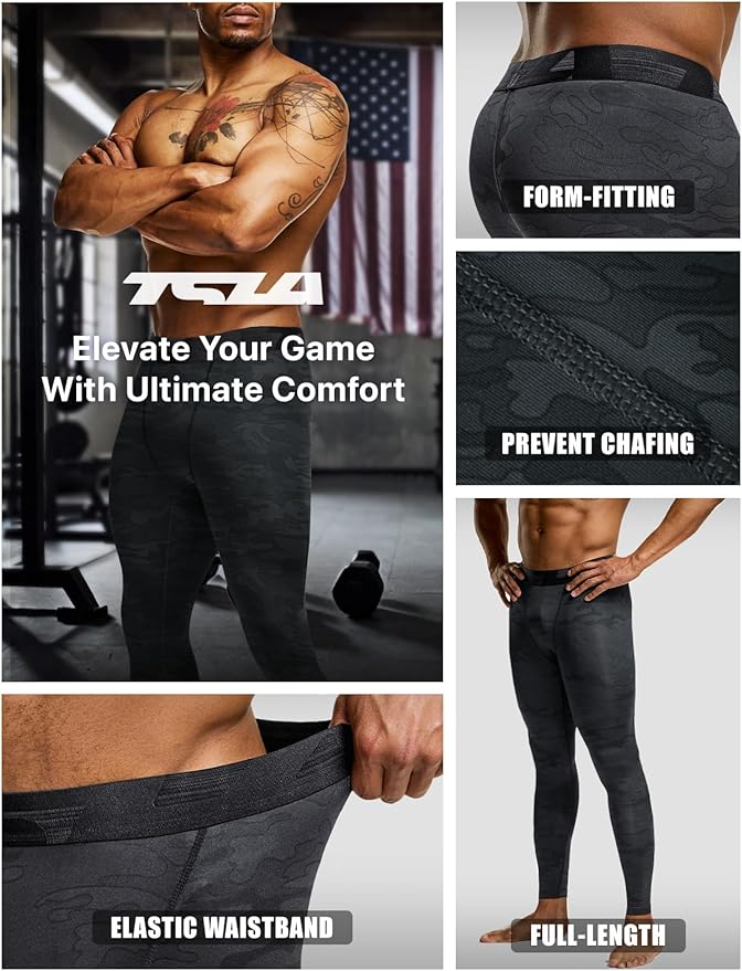 TSLA Men's Compression Pants - Cool Dry Athletic Sports Workout Running Tights Leggings Baselayer