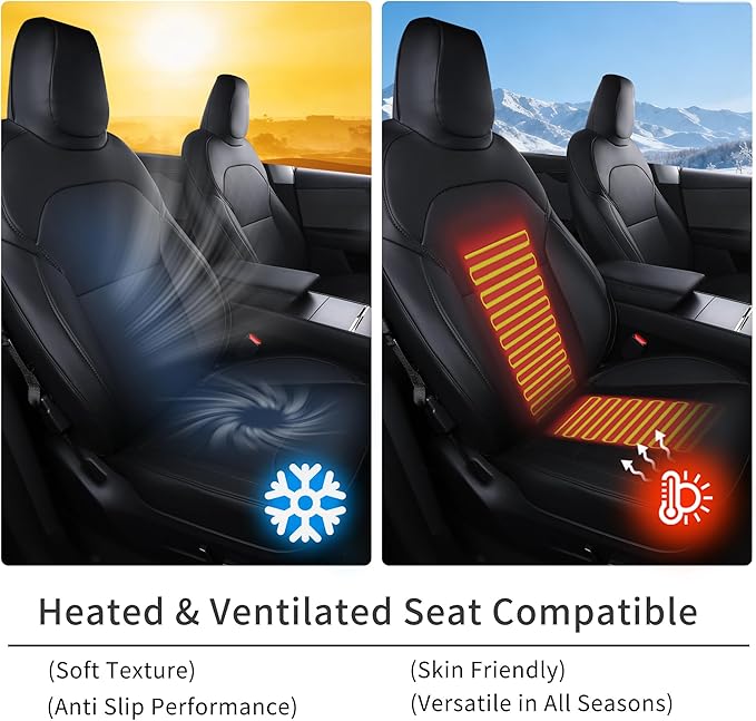 Custom Fit Seat Covers for 2025 2026 Tesla Model Y Juniper (5-Seater) - Ventilated Seats & Rear Screen Compatible - Nappa Leather Full Set Car Seat Protectors (Black, Model Y 2025)