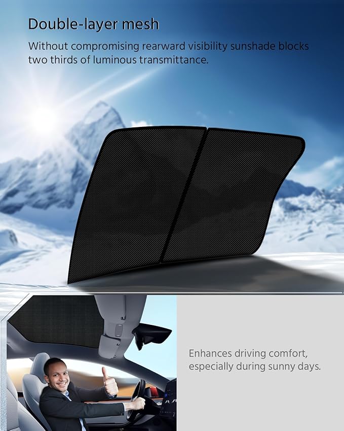 Farmogo Sunshade Roof for Tesla Model 3 Highland Accessories 2024-2026 [No-Gaps & No Sagging] Thermal Insulation Mesh Roof Shade for Tesla Model 3 Accessories (2 of Set) (Black)