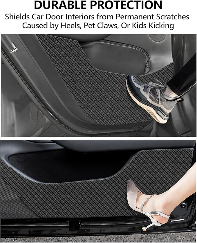 for Tesla Car Door Protector Model Y Juniper Accessories 2025-2026 Carbon Fiber Texture Door Side Protector Anti-Dirty Kick Mat Waterproof Dust Resistant Protector Cover Leather Pad 4PCS