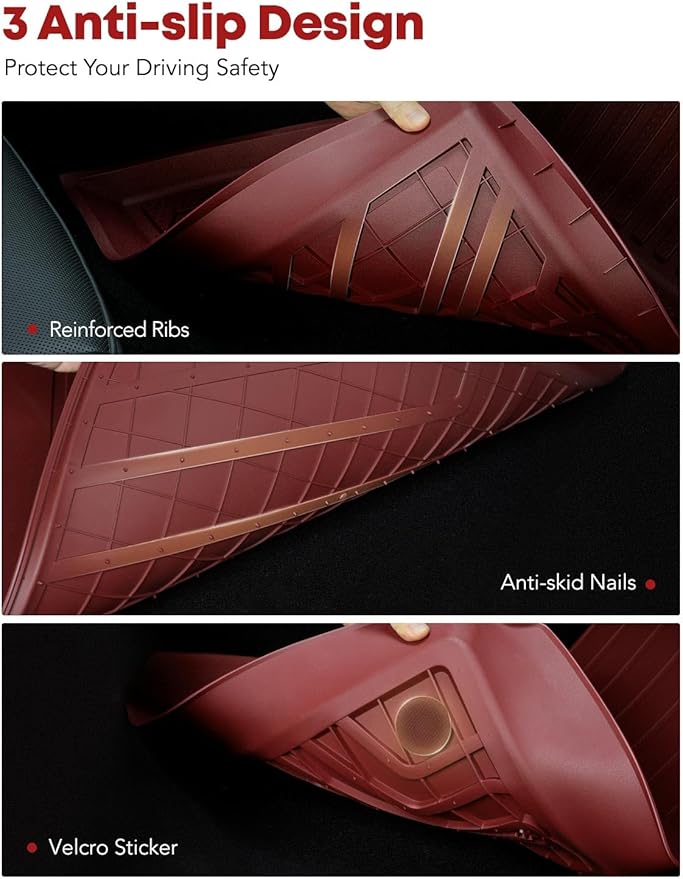 YHTAUTO Floor Mats Compatible with Tesla Model 3 2017-2020, TPE Floor Liners All Weather Custom Fit, 1st & 2nd Row, Set of 3, Red
