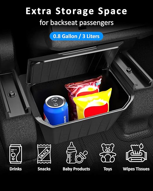 for Tesla Model Y Trash Can, Tesla Y Accessories 2020-2024, Rear Console Organizer Storage Box with Integrated Lid, Under Seat Garbage Can, Back Seat Waste Can