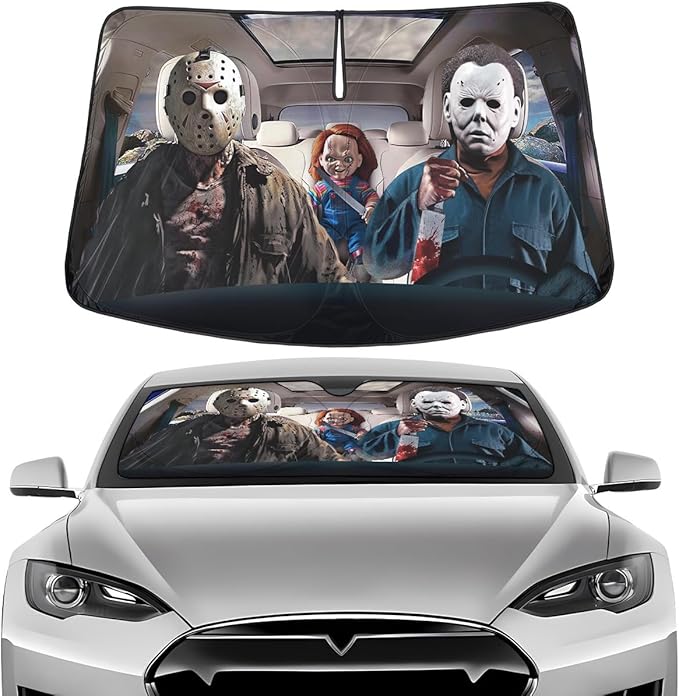 Horror Windshield Sun Shade for Car SUV Truck (55x30 Inches), Front Window Visor for Windows, Protector Blocks UV