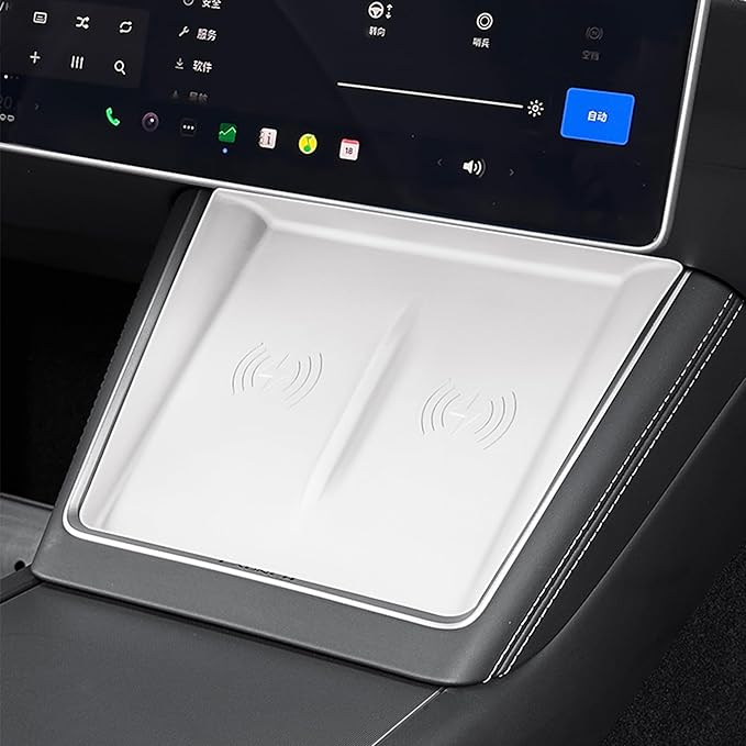 3PCS Center Console Accessories for Tesla New Model Y Juniper 2026 2025 Model 3 Highland 2024 Cup Holder Insert, Screen Edge Protector Frame, Wireless Charger Mat Silicone, White