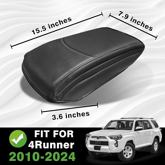 Muslogy Center Console Armrest Cover Fit for Toyota 4Runner 2010-2024 Accessories, Comfort Armrest Pad Console Lid Cushion Vegan Leather 1-Inch Extra Thick