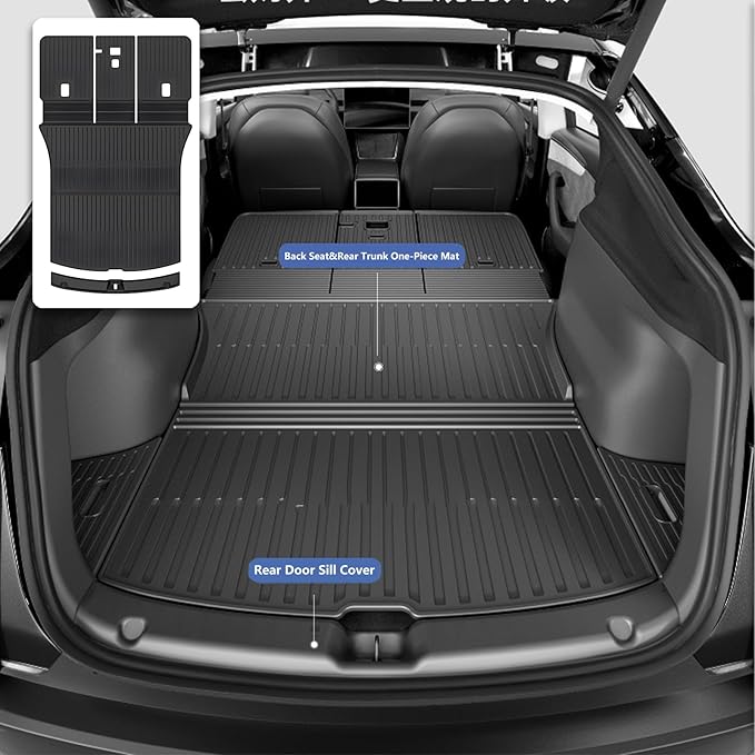 Floor Mats for Tesla Model Y Juniper 2025, Set of 7 Mats All Weather TPE Waterproof Anti-Slip Front & Rear Trunk Mats Cargo Liners Rear Door Sill Cover, Custom Fit for Tesla 5-Seater