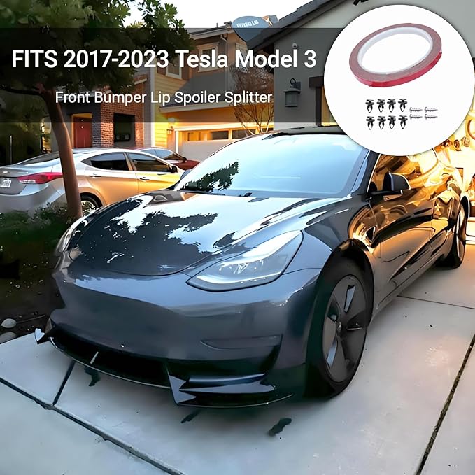Front Bumper Lip Splitter Spoiler for 2017-2023 Tesla Model 3 Front Lip Air Dam Chin Spoiler Body Kit for Model 3 Accessories (Glossy Black)