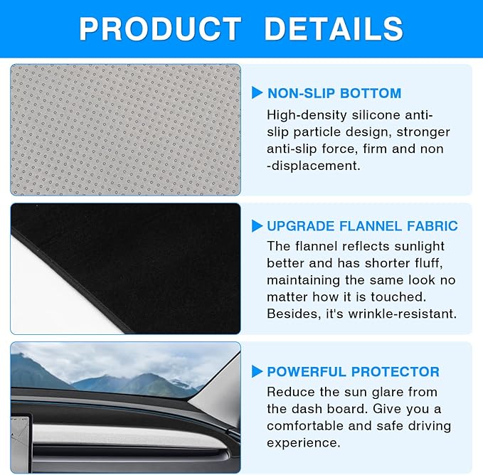 Autorder Dashboard Cover Mat for Tesla Model Y 2025 2026 Accessories Dash Cover Upgrade Flannel Dash Mat Sunshade Glare UV Rays Protector