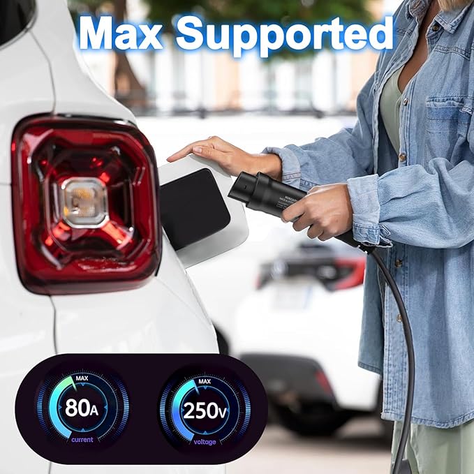 Tesla to J1772 Adapter, NACS to J1772 EV Charger Adapter Up to 80A 250V, for Tesla Charging station, High Power Wall Connector/Destination Chargers/Mobile Connectors, J1772 EVs Accessories for Travel
