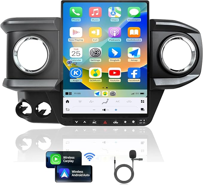 Qualcomm Car Radio for Toyota Tacoma 2016-2023 Stereo Upgrade Wireless CarPlay/Android Auto 8+128G 13.8 Inch Tesla Style 2K Touch Screen with DSP GPS 4G WiFi FM/AM SWC Support Factory Backup Camera