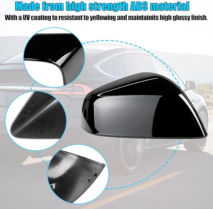Jaronx Compatible with Tesla Model X Mirror Cover Replacement 2016-2025, Right Passenger Side Clip-on Rear View Mirror Cover Cap for Tesla Model X Accessories 1054431-00-D (Black)
