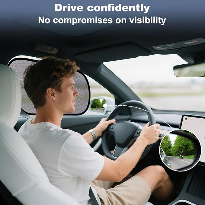 XCBYT Tesla Model Y Car Window Shades for Driver | 2 PCS Cling Side Window Sun Shade for Sun Blocker, Heat Insulation | Transparent Front Window Shade for Clear Visibility