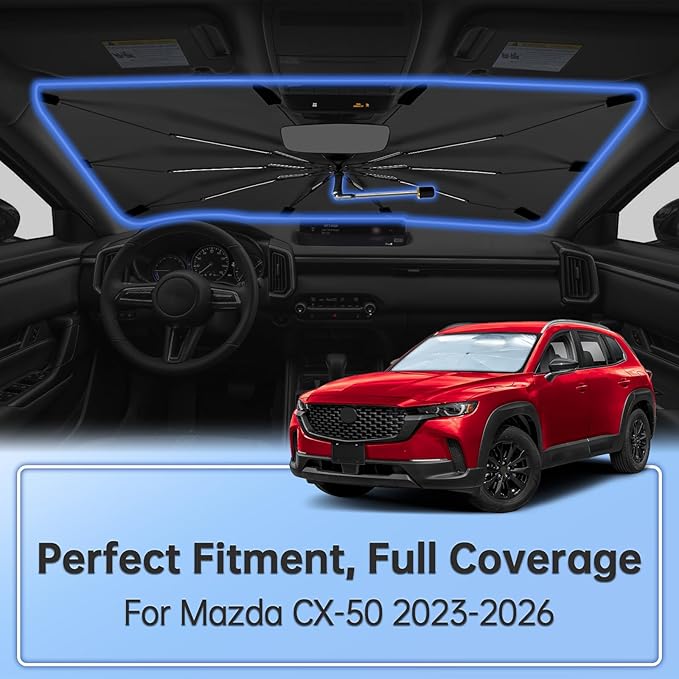 Windshield Sun Shade Umbrella for Mazda CX-50 2023-2026, Foldable Sunshade for Car Front Window, 360 Rotation Automotive Interior UV Protection for Outdoor Parking