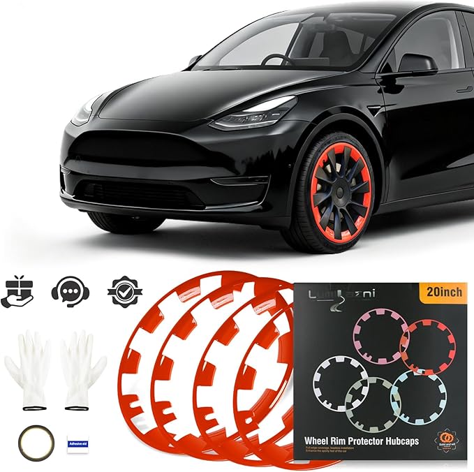Wheel Rim Protect for Tesla Model Y 20" (2020-2024), Easy-Install Hubcaps Wheel Cover, Scratch-Resistant Car Tire Trim Rings, Stylish Design for Induction Wheels, Tangerine 4Pcs Model Y Accessories