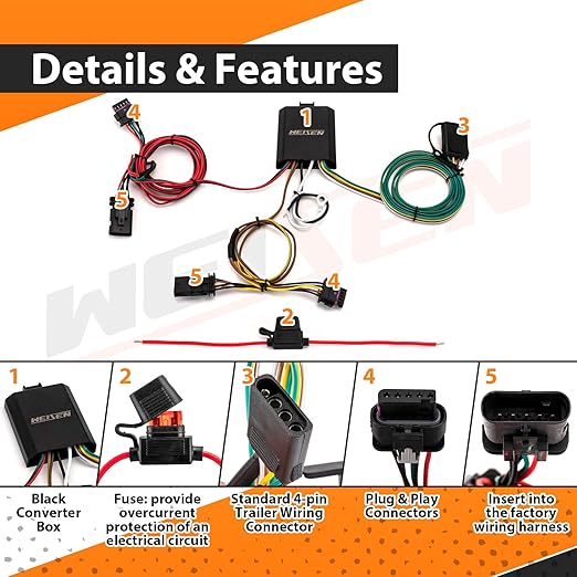WeiSen 4-Pin Trailer Wiring Harness with Plug & Play Connector Compatible with Tesla Model Y 2021-2023