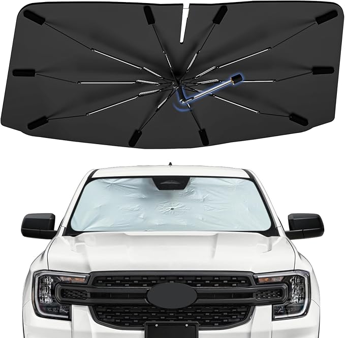 Windshield Sun Shade Umbrella for Ford Ranger(4Door) 2019-2026, Foldable Sunshade for Car Front Window, 360 Rotation Automotive Interior UV Protection for Outdoor Parking