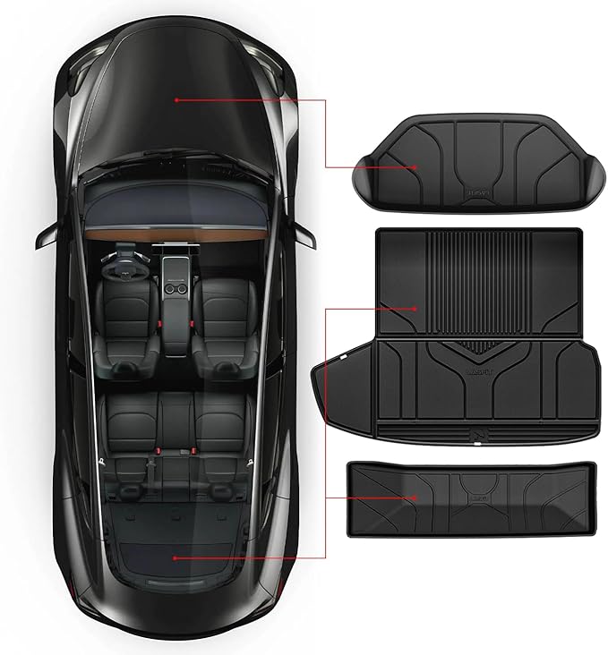 LASFIT Premium Extra Thick Trunk Mats for Tesla Model S & Model S Plaid 2025/2024/2023/2022/2021 | TPE All Weather Custom Fit Frunk Car Mat Cargo Liners Set, 3PC Black