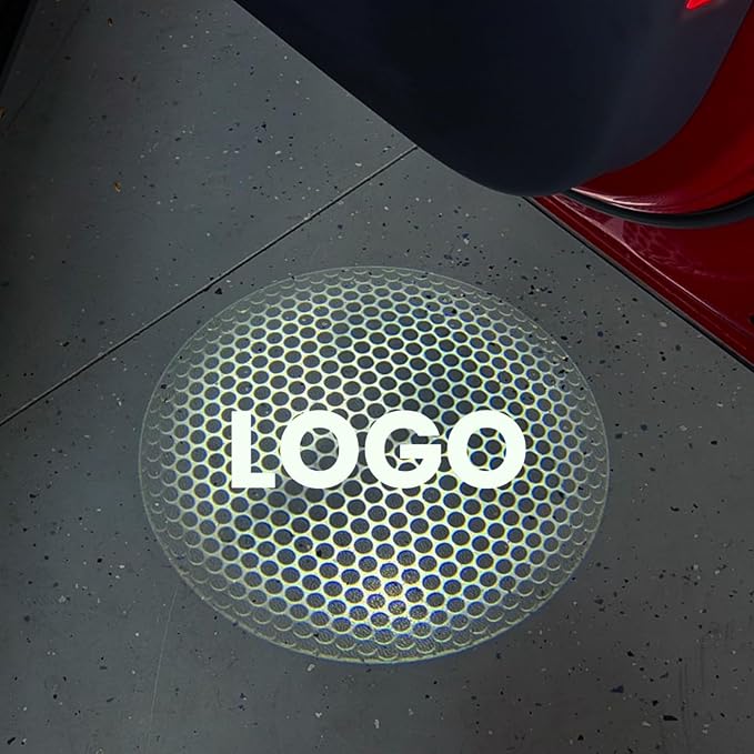 Dynamic Motion Door Projector Lights for Tesla Model Y/3/S/X, 2025 Upgraded Dual-Image Rotating 3D Laser Puddle Light, Ultra-Bright HD Animated Welcome Logo Lamp (Letter)