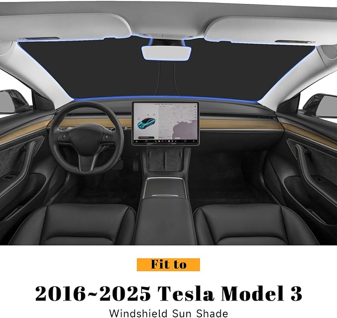 Car Windshield Sun Shade for Tesla 2016-2026 Model 3 Highland Accessories (OEM Design) Reflective Foldable Heat Insulation Sunshade for Ultimate Protection