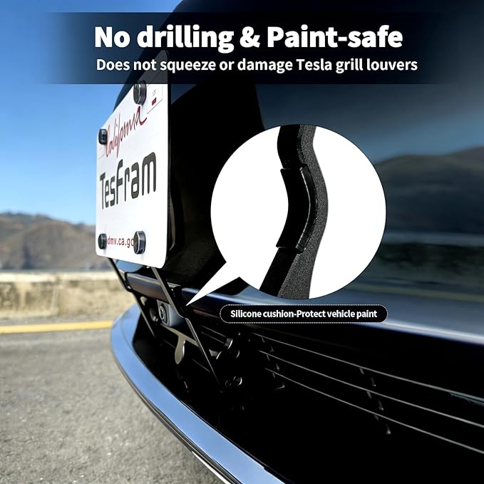 2026 Tesla Model 3 Front License Plate Holder - No Block Camera Visibility, Bumper Paint-Safe & Lockable & No Drill License Plate Mounting Kit with Anti-Theft Features