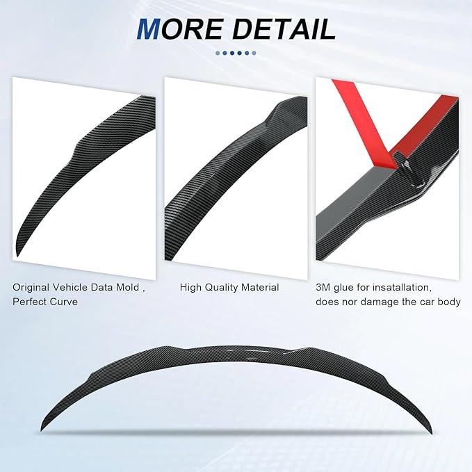 Rear Spoiler for Tesla Model 3 2024 2025 Trunk Spoiler Wing Tail Rear Trunk Lid for Tesla Model 3 Highland,Highkick Carbon Fiber Look-Dark Knight Style