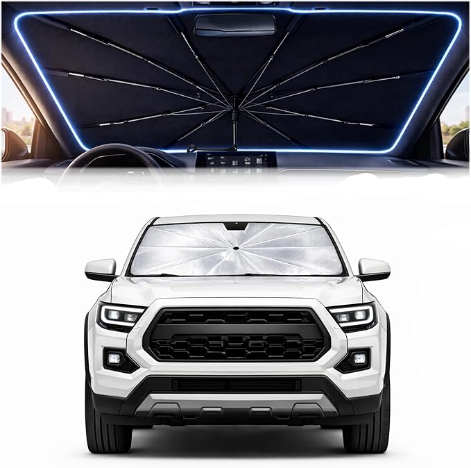 2026 Upgraded Car Windshield Sun Shade Umbrella - Custom-Fit for Toyota Tacoma 2016-2026 Umbrella Sunshade,Easy Install,UV Protection & Heat Reflective,Keep Interior Cooler with Storage Bag