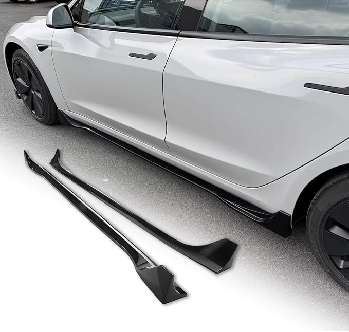 Front Bumper Lip Splitter Side Skirts Body Kit for 2017-2023 Tesla Model 3, Model 3 Front Spoiler, Model 3 Accessories Side Skirt (Gloss Black)