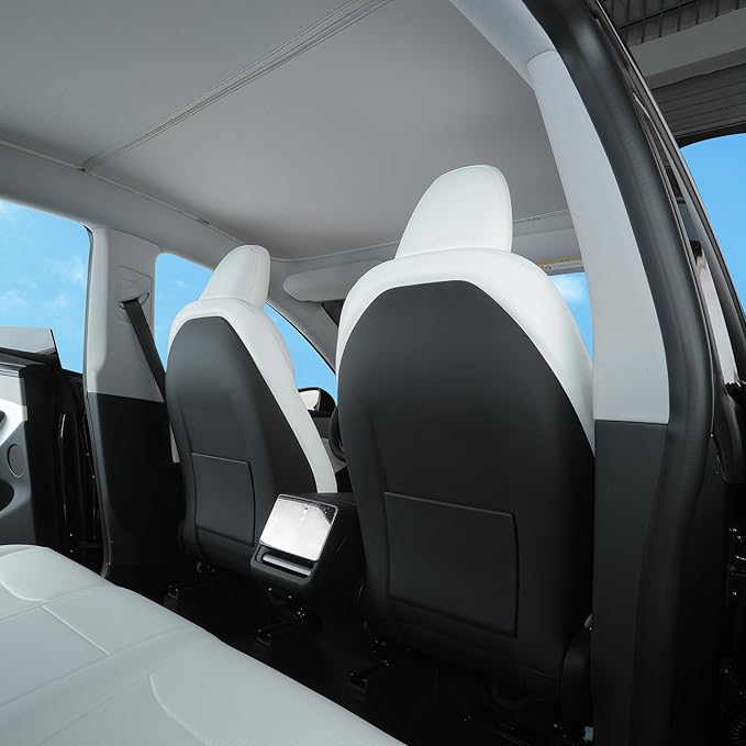 Seat Back Kick Protector for Tesla Model Y Model 3 Model S Model X Leather Backseat Mats for Kids Wear-Resistant Back Seat Cover with Extra Organizer Pocket 2 PCS -Black