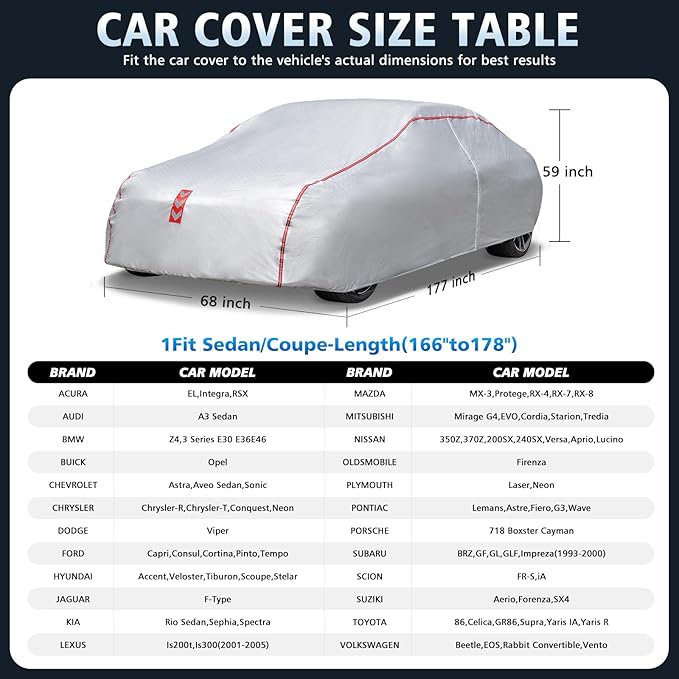 Car Cover Waterproof All Weather, 30 S Quick Install Underbody Wrap-Around Mount Car Covers for Automobiles (1（Copue-C1）)