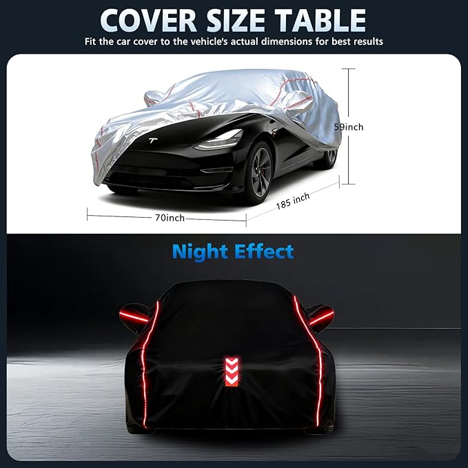 Car Cover Waterproof All Weather for Tesla Model 3 2017-2025,All-Around Fastening and 4 Upgrades, 30s Quick-Install for Car Cover