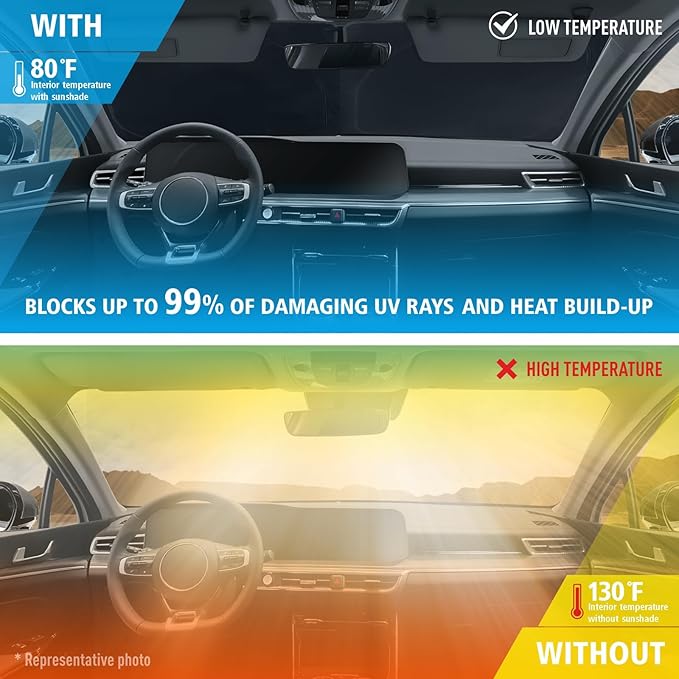 CLIM ART Windshield Sun Shade for Hyundai Kona 2018-2023, Custom-Fit Foldable Car Sunshade, Vehicle Sun Protector, Front Auto Windshield Cover, Car Accessories - WS3028