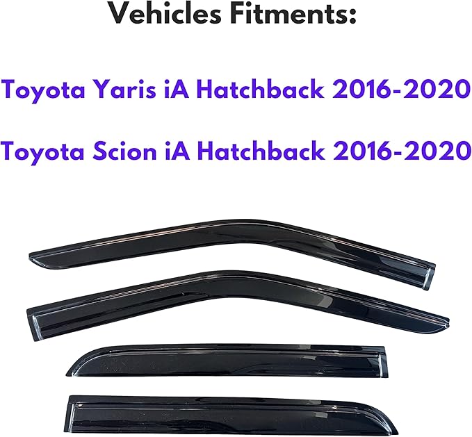 KPY Window Visor Compatible with Toyota Yaris iA & Scion iA Hatchback 2016-2020, Rain Guard Side Window Vent Deflectors Tape-On Style, 2016 2017 2018 2019 2020, Black