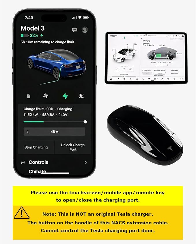 NACS Extension Cable for Tesla 16.4ft 240V 50A 12KW Level 1&2 Compatible with Model 3/Y/X/S Tesla Wall Connector & Mobile Charger