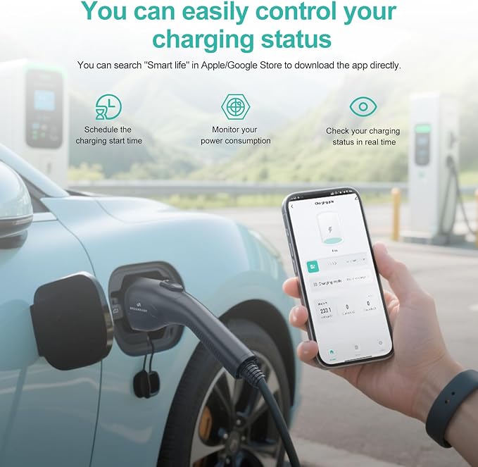 40Amp Level 2 EV Charger,9.6KW Fast Charging,(WiFi APP/Plug-Play),240V NEMA 14-50 Plug,25ft ETL Listed Cable/J1772 Connector,Adjustable Current 6A-40A,Delay Timer,Electric Vehicle Charging Stations