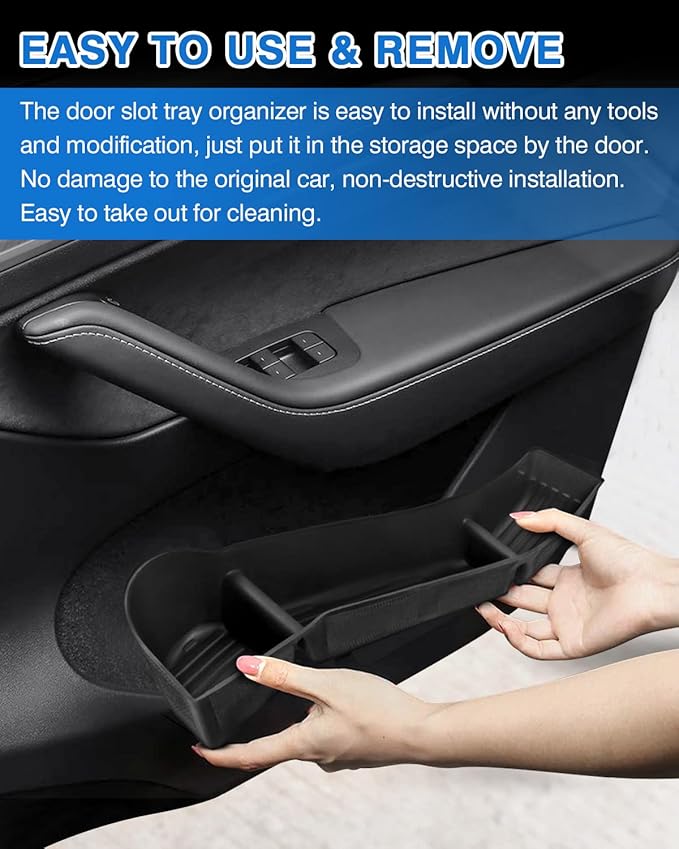 Shademax Car Door Organizer Tray for Tesla Model Y 2021-2024 (Not for Model Y Juniper) Door Side Storage Box Insert for Tesla Model Y Accessories 2024 - TPE Material, Black, 4 Pieces